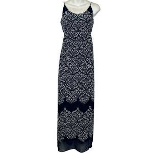 a.n.a A New Approach Women's Navy Blue Maxi Sleeveless Lined Damask Dress sz M